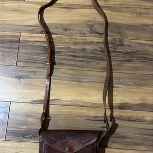 Small Genuine Leather Crossbody Purse Brown/ Tan